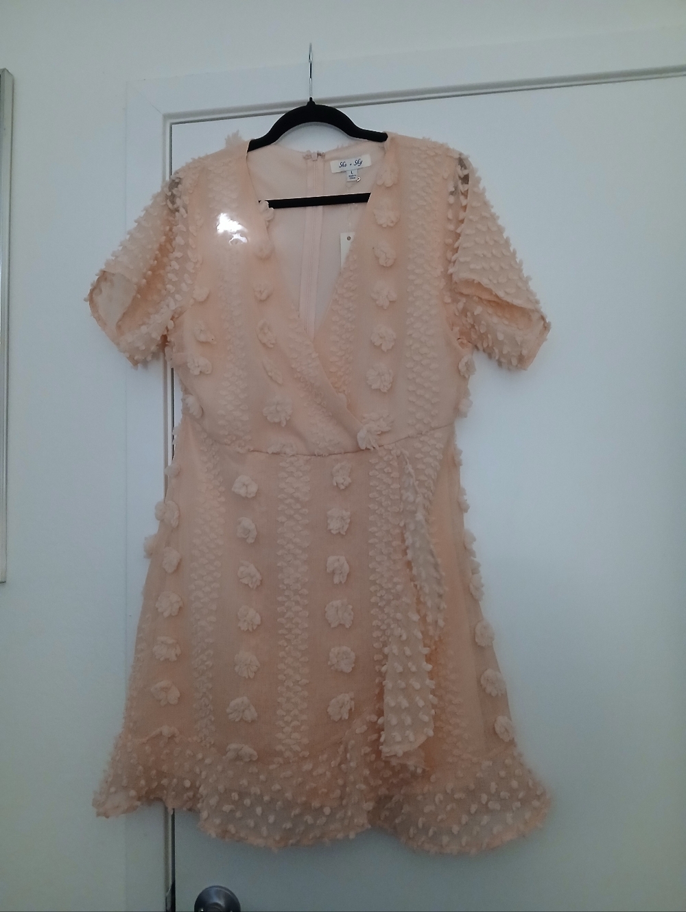 She + Sky Blush Pink Textured Wrap Mini Dress